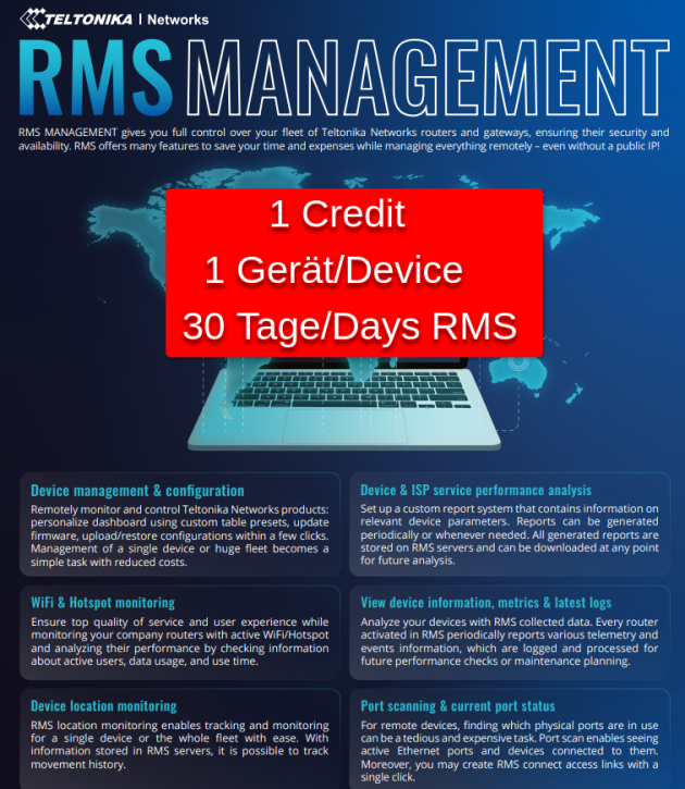 Teltonika RMS Management Credit - 1 Credit (1 Device / 30 Days RMS)